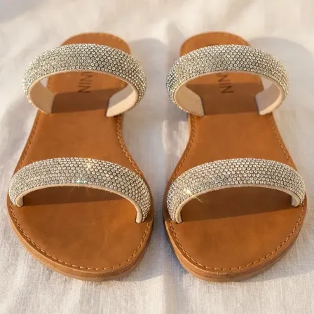 Sandália Rasteirinha Feminina Milanin Tira Strass Conforto