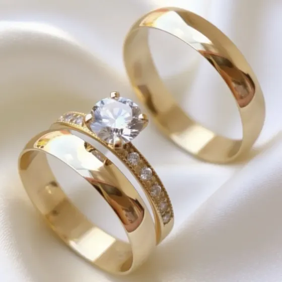 Par Alianças Tungstênio 4mm Banhada Ouro 24k Com Solitario