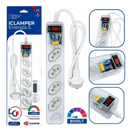 Filtro De Linha Clamper Dps Proteção Surtos 5 Tomadas 10a 3p