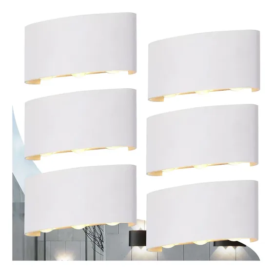 Kit 6 Arandela Led Meia Lua Parede 6w 6 Fachos Branco/ Preto
