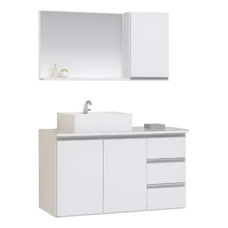 Conjunto De Banheiro Prisma 80cm Gabinete - Tampo Vidro