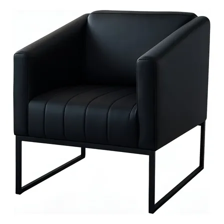 Poltrona Decorativa Courino Recepção Base De Aluminio Preto