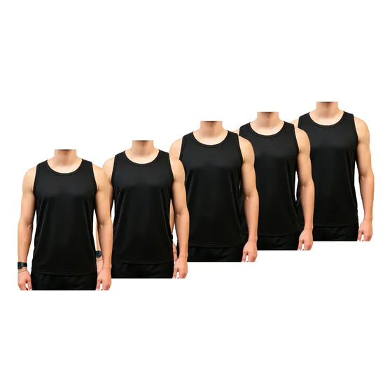Kit 5 Camiseta Regata Masculina Lisa Malha Dry Cacau Esporte