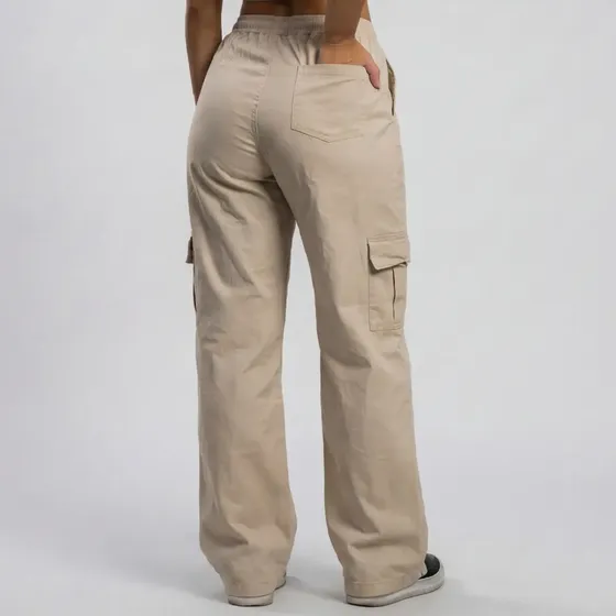 Calça Cargo Feminina Wide Leg Algodão Cintura Alta Y2k