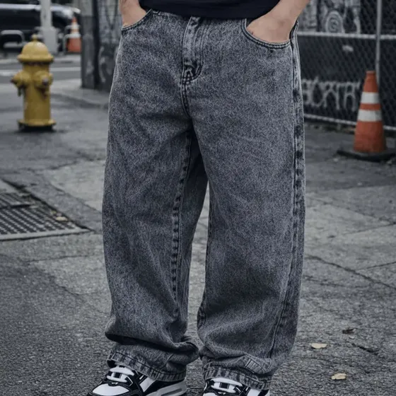 Calça Jeans Masculina Estonada Streetwear Baggy