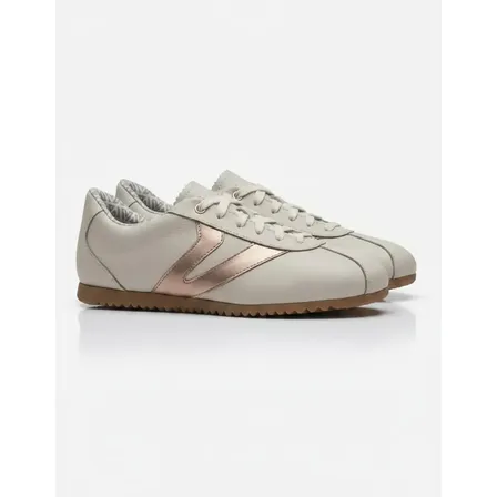 Tênis Feminino Couro Legítimo Casual Clássico Retrô Offwhite