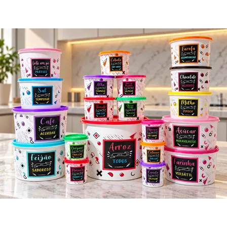 Kit Mantimento 20 Peças Hermeticos - Armazenamento Ideal