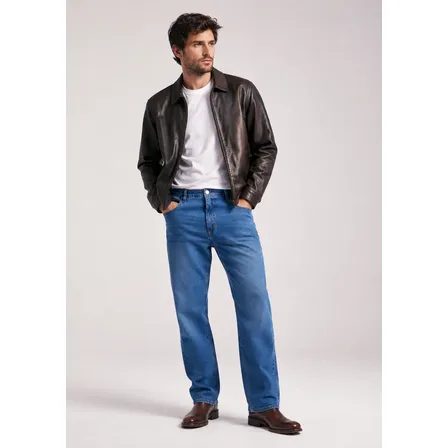Calça Jeans Básica Reta Com Elastano Azul Hering