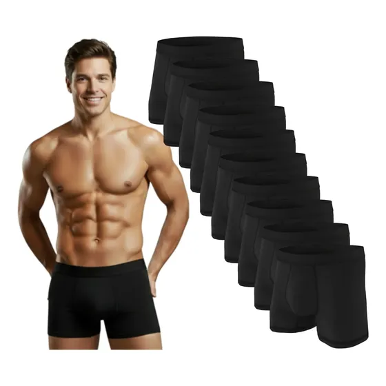 Kit 10 Cuecas Boxer Microfibra Adulto Preto Premium