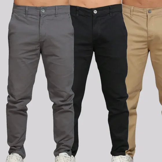 Kit 3 Calça Sarja Masculina Calca Masculino C/lycra Elastano