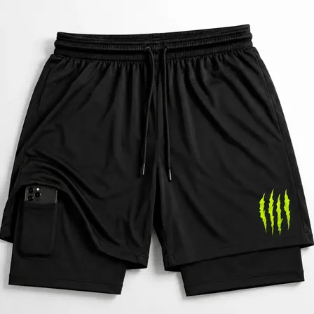 Short 2 Em 1 Academia Duplo Bermuda Masculina Treino Monster