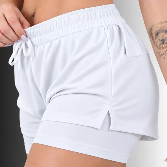 Shorts 2 Em 1 Feminino Academia Duplo Bolso Interno Corrida