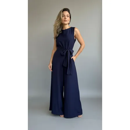 Macacão Bella Feminino Longo Pantalona Alfaiataria Regata