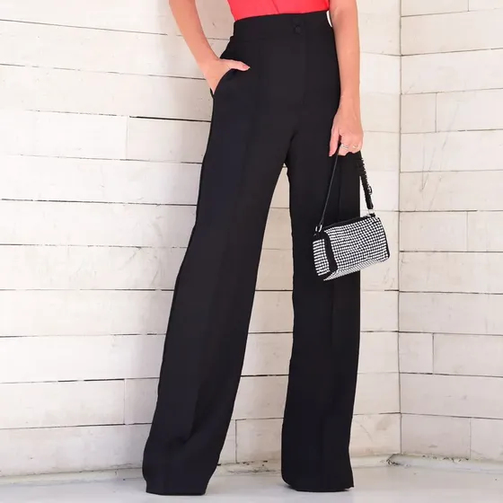 Calça Pantalona Duna Forrada Com Botoes E Ziper