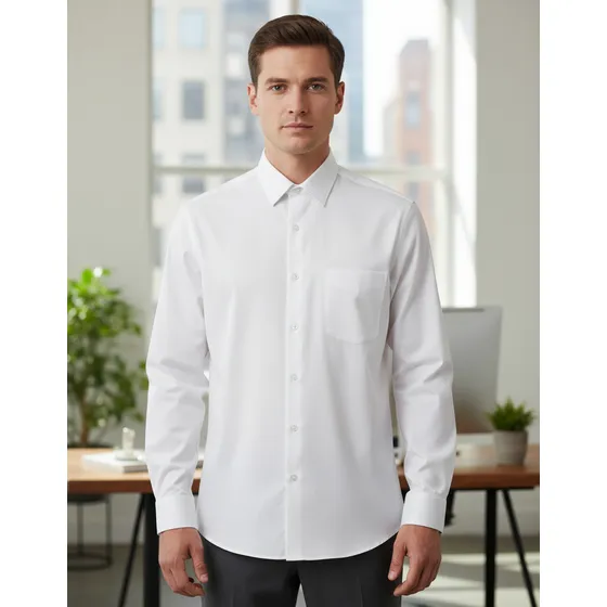 Camisa Social Branca Tradicional Manga Longa Com Bolso