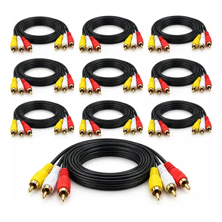 Kit 10 Cabos Rca 3 Vias Audio Video Av 1,5m