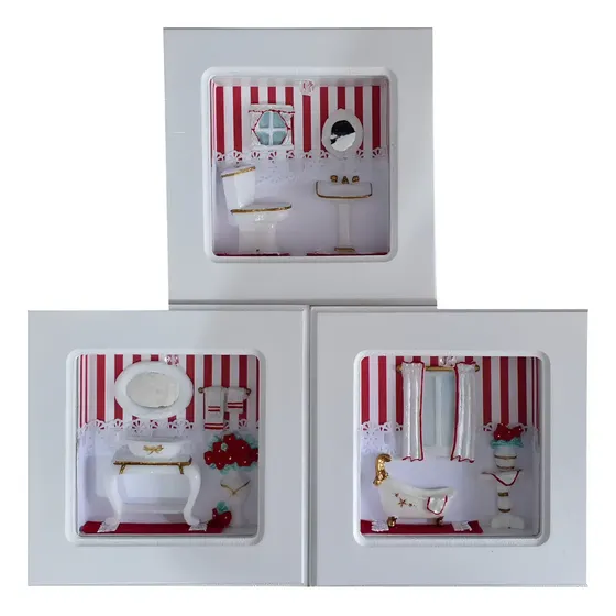Kit 3 Quadros Para Banheiro - (miniaturas) Com Vidro