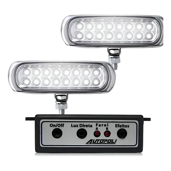 Milha Strobo Safetycar Slin 16 Leds Branca E Azul Farol Luz