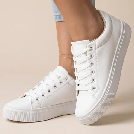 Tênis Feminino Casual Branco Preto Confortável Leve