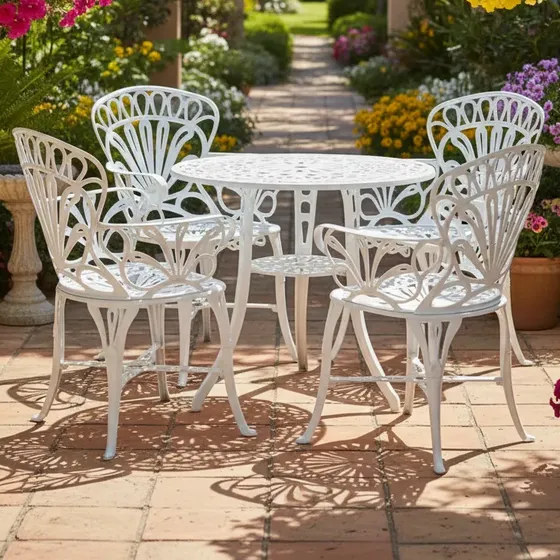 Conjunto Fundido Jardim Primavera (01 Mesa + 04 Cadeiras)