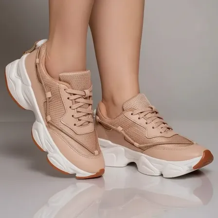Tênis Feminino Plataforma Casual Chunk Brilhante Confortável