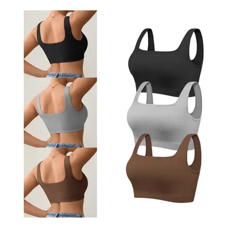 Kit 4 Top Com Bojo Fitness Academia Sem Costura Poliamida