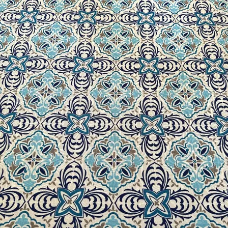 Tecido Jacquard Estampado Azulejo Português Azul 3m X 1,40m