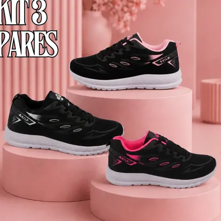 Kit 3 Tênis Feminino Esportivo Caminhada Calce Fácil Correr