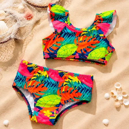 Conjunto Biquíni Estampado Infantil Uv 50+ Com Babado Menina