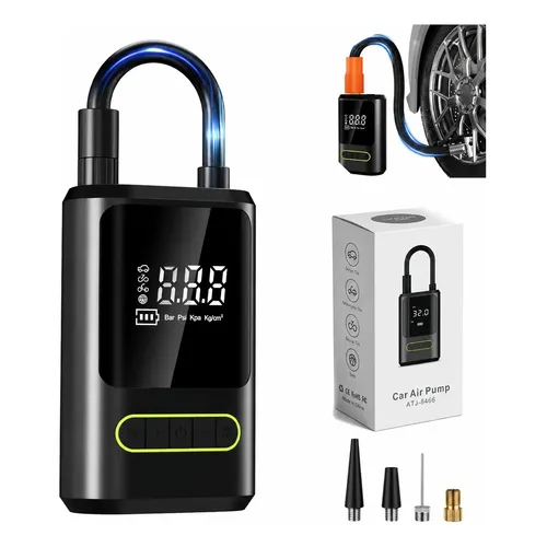 Compressor Portátil Pneu Calibrador Digital Carro Moto Bicicleta 6600mah Lanterna Led