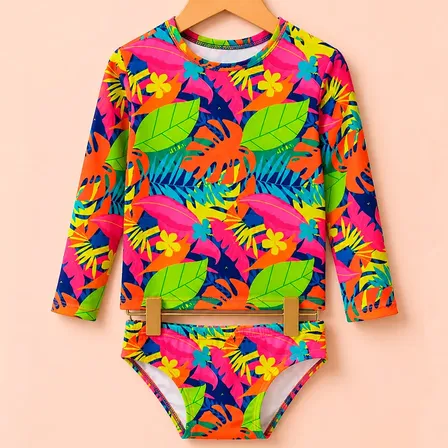 Conjunto Biquíni Infantil Uv 50+ Manga Longa Menina Piscina