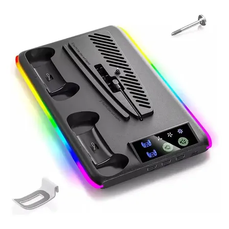 Base Cooler Ps5 Slim Suporte Para 2 Controles Led Rgb