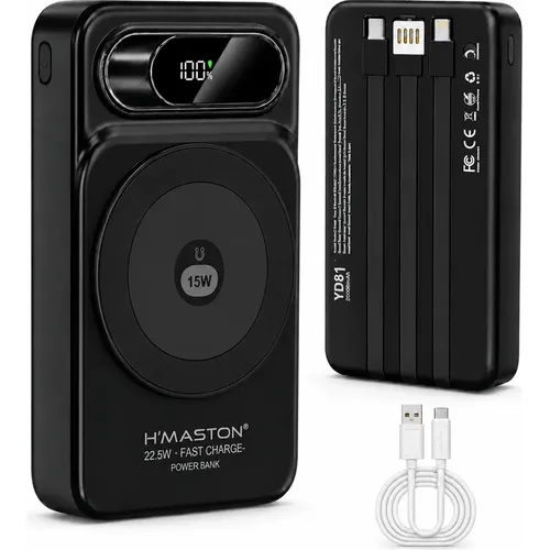 Power Bank 20000mah 22,5w Magnético Sem Fio Com Cabo Usb-c