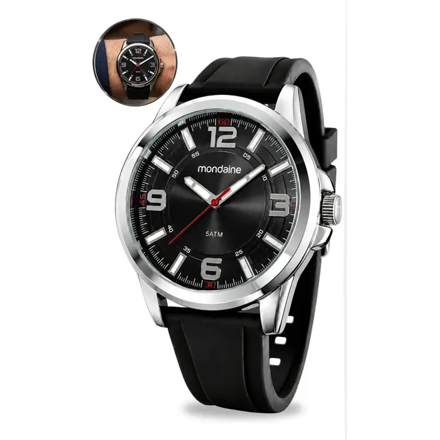Relógio Mondaine Masculino De Pulso Original Preto Prateado