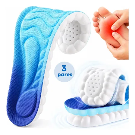 3 Pares Palmilha 4d Ortopédica Conforto Tênis Sapatos