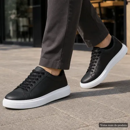 Tênis Casual Masculino Sneaker Solado Branco Liso Leve Macio
