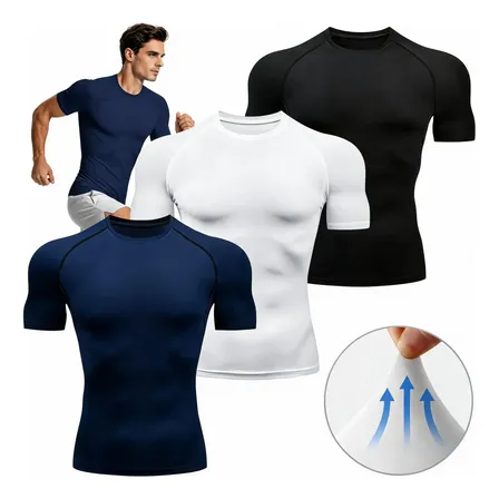 3pcs Rash Guard Camisa Compressão Apertada Manga Curtatreino
