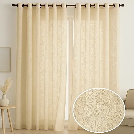 Cortina Serena 3 00x2 50 Em Renda Oriental Par Varão Simples