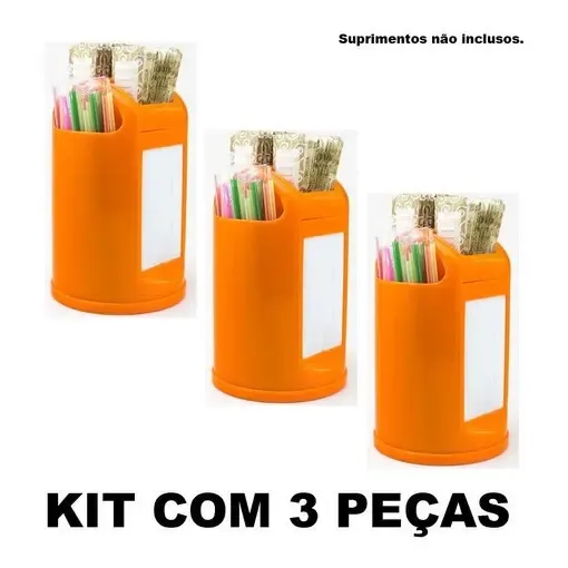Porta Guardanapo Canudo Sache Lanchonete Kit 3 Pcs Cores
