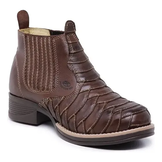 Bota Texana Botina Country Escamada Couro Montaria Em Couro