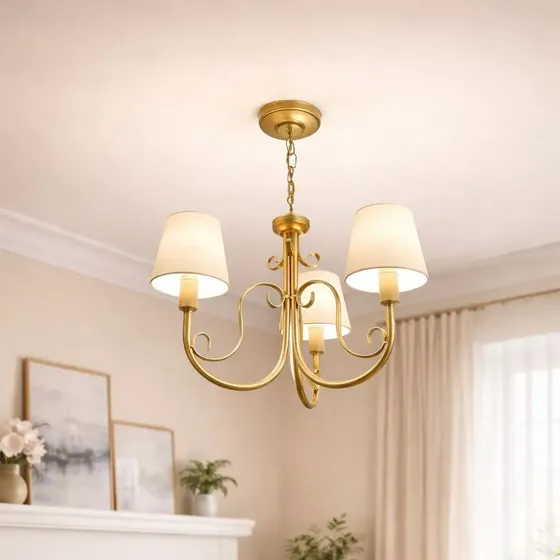 Lustre 3 Braços Provençal Clássico Branco Cúpulas Forradas