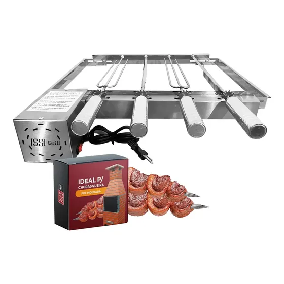 Kit Giratório 4 Espetos Inox P/ Churrasqueiras Pré Moldadas