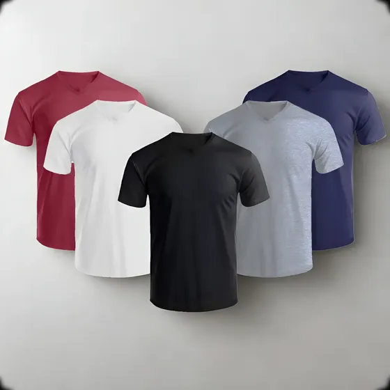Kit 5 Camiseta Camisa Masculina Gola V Blusa Lisa Básica Fit