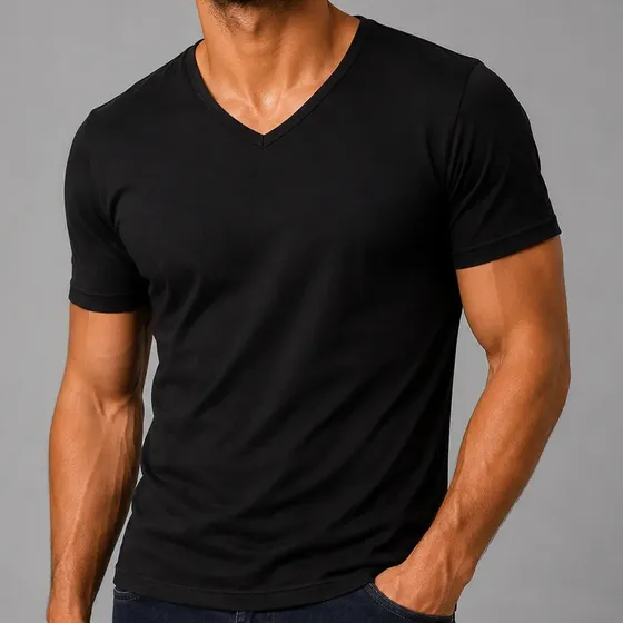 Camiseta Gola V Masculina Slim Fit Lycra Blusa Camisa Luxo