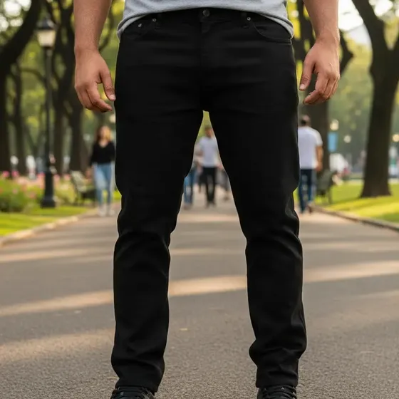 Calça Plus Size Preta Masculina Jeans Sarja Dark Com Lycra