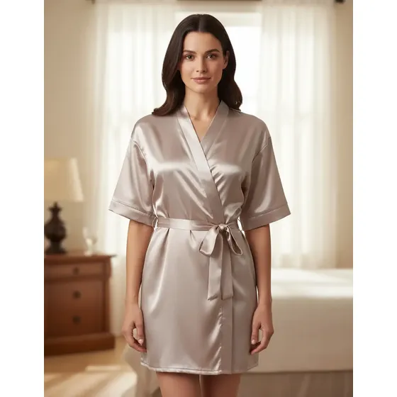 Robe Hobby Roupao Cetim Noiva/madrinhas Sem Bordado C/manga
