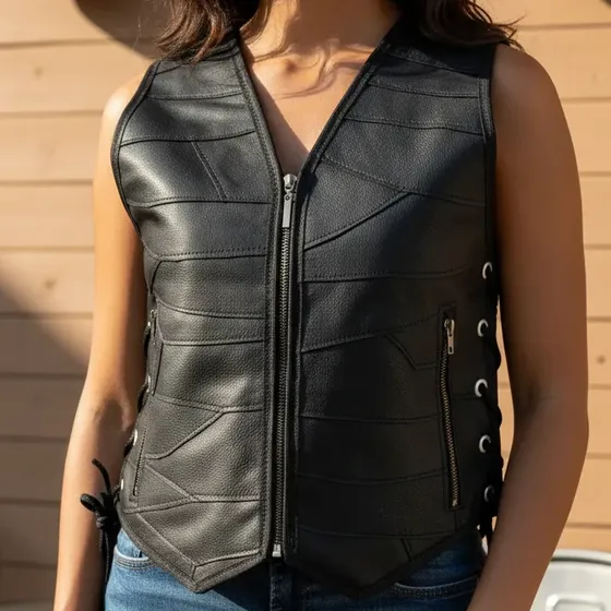 Colete Feminino Couro Legitimo Motoqueiro Motoclub 10f