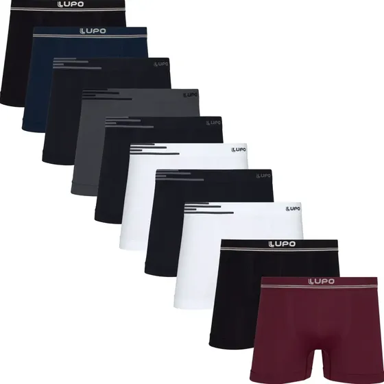 Kit Boxer 10 Cuecas Lupo Sem Costura Microfibra Box
