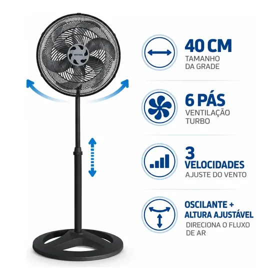 Ventilador de Coluna Ventisol Turbo 6 Pás 40cm Preto 3851