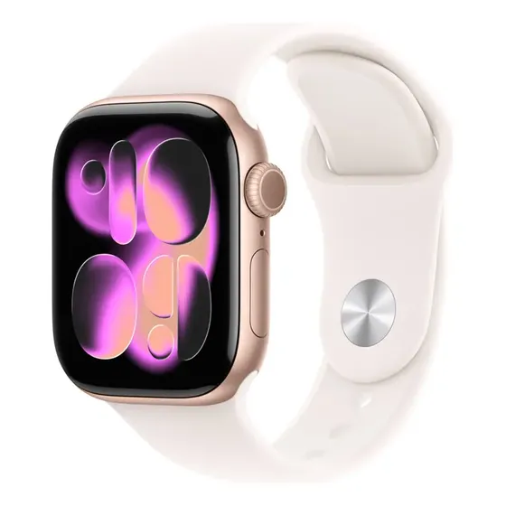 Apple Watch Series 11 GPS - Caixa cor de ouro rosa de alumínio – 42 mm - Pulseira esportiva blush-clara – M/G - Distribuidor Autorizado